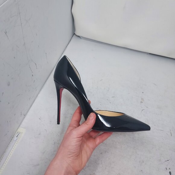 Christian Louboutin Patent Black Iriza Leather Half-d'Orsay Pump Heel Shoe - Picture 7 of 12